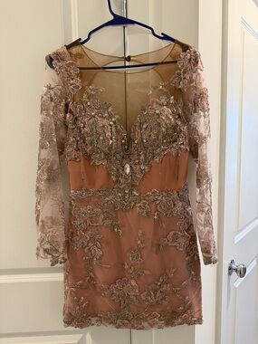 Embellished Blush Pink Lace Cocktail Dress